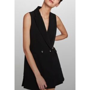 Zara Black Double-Breasted Sleeveless Blazer Mini Dress